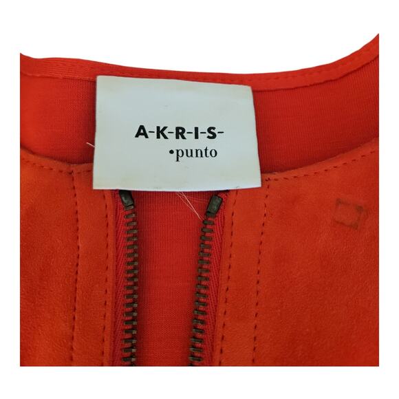 Akris Punto Women's‎ Red Suede Cotton Lined Full Zip Short Sleeve Jacket - Picture 3 of 11